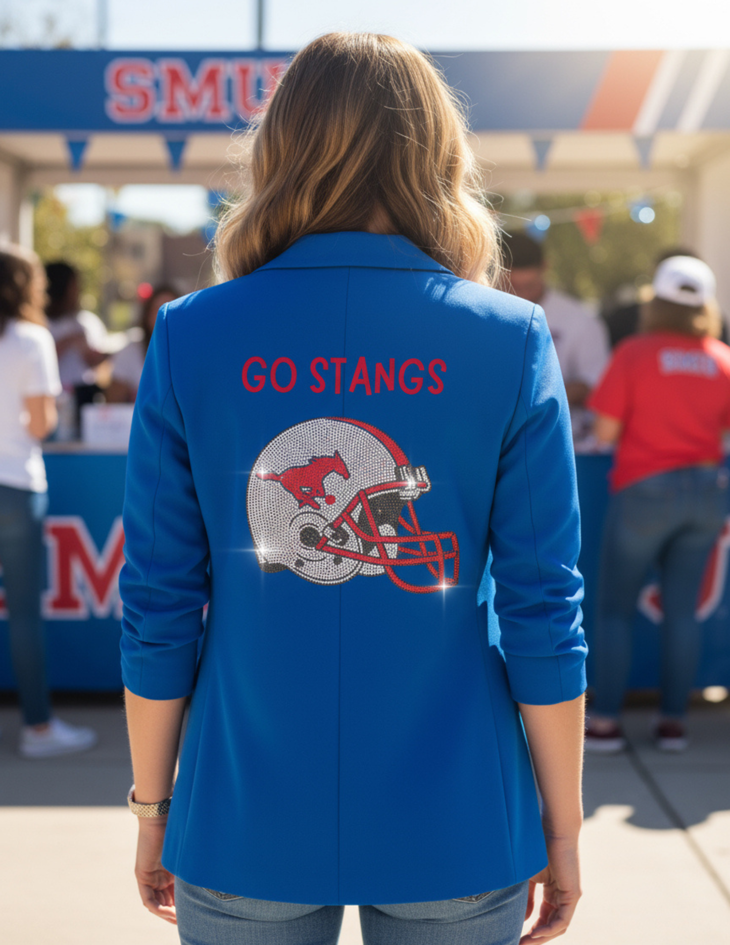 Game Day Blazer, Ruched Royal Blue, SMU Helmet Go Stangs