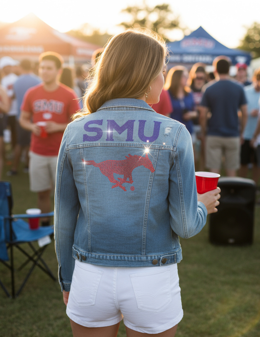 Game Day Jacket, Blue Denim, SMU and Mustang