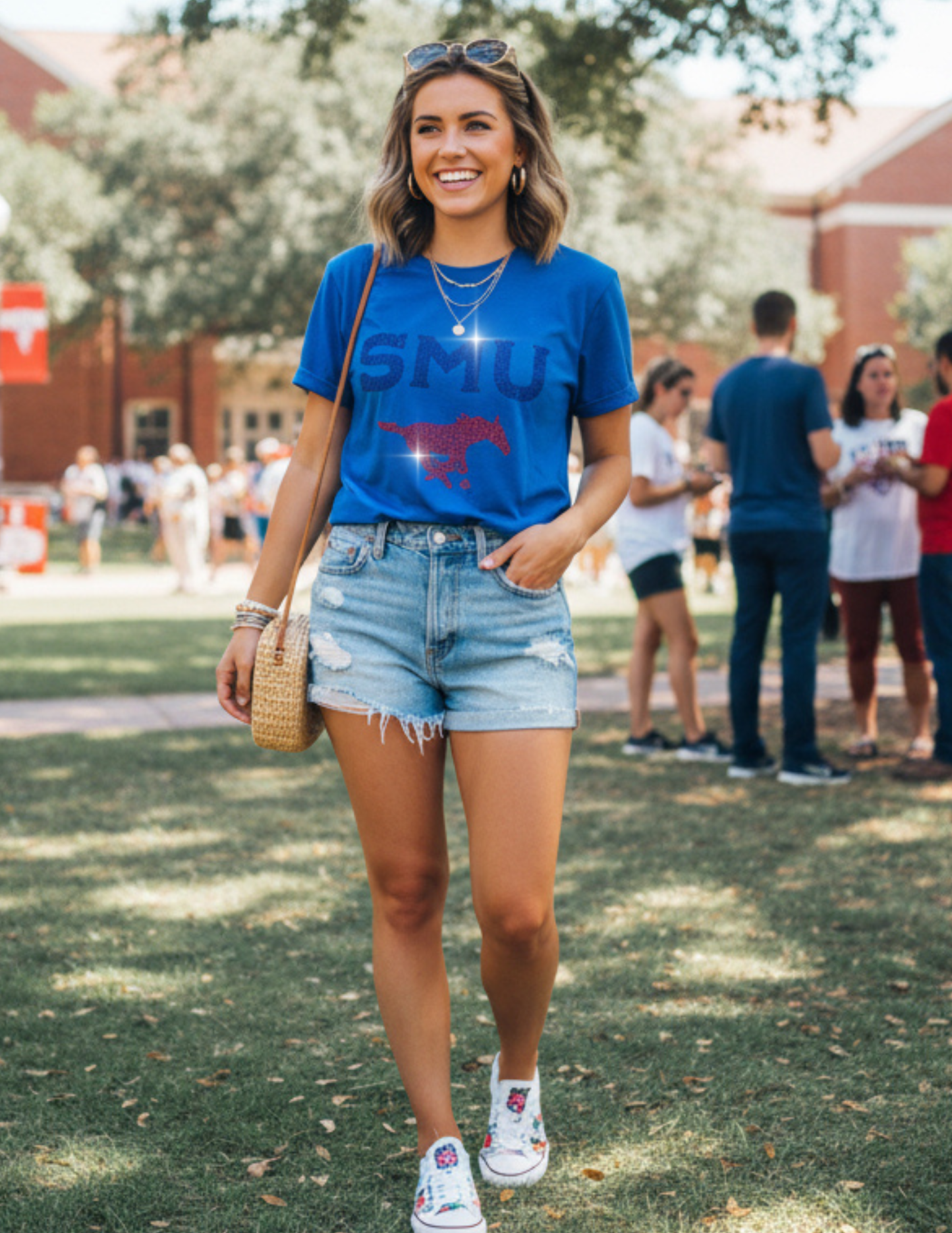 Game Day T-Shirt, Crewneck Blue, SMU Red Mustang