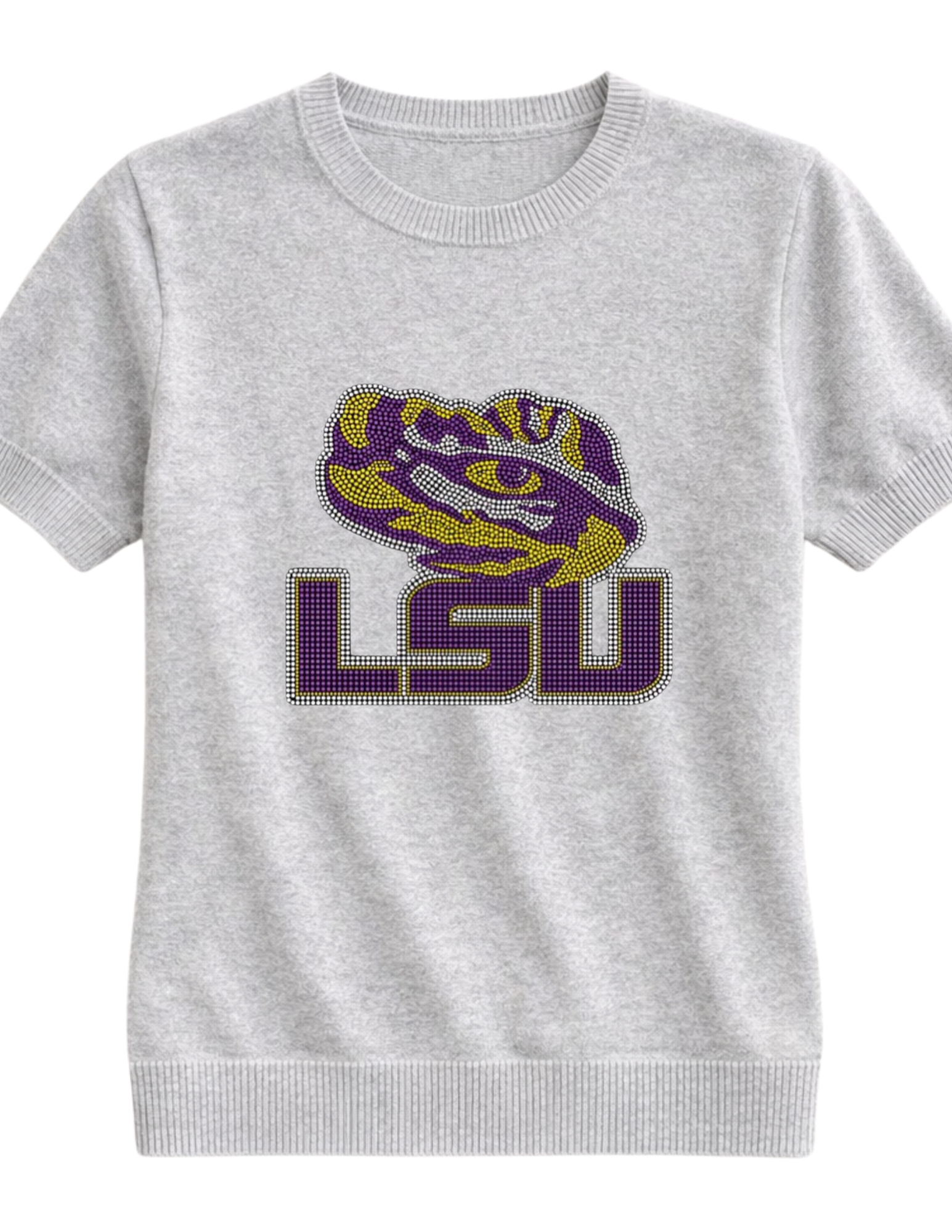 LSU Tiger Eye Grey Crewneck Short Sleeve Sweater
