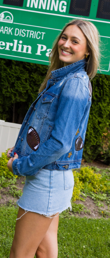 Game Day Jacket, Blue Denim, Football Explosion