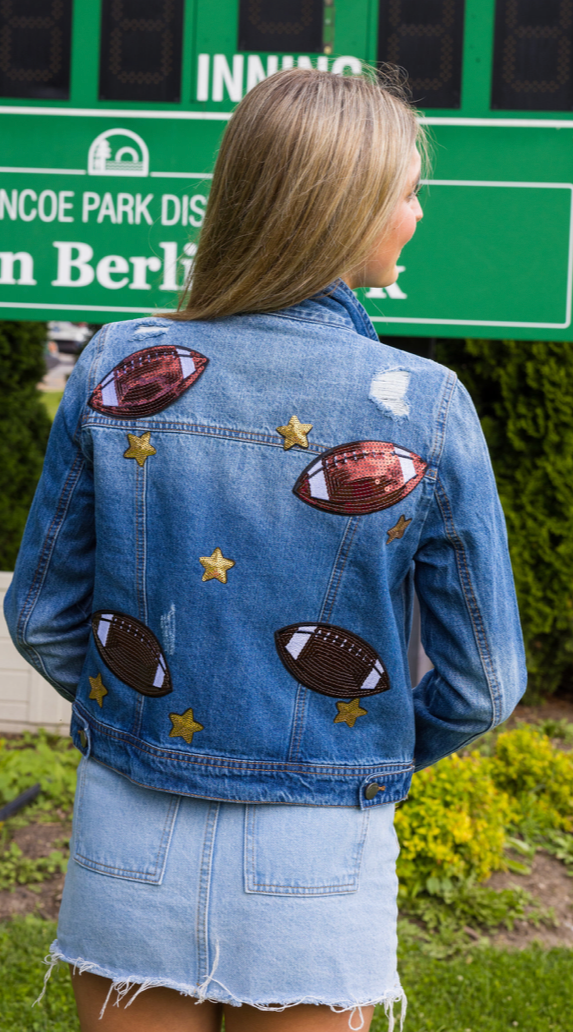 Game Day Jacket, Blue Denim, Football Explosion