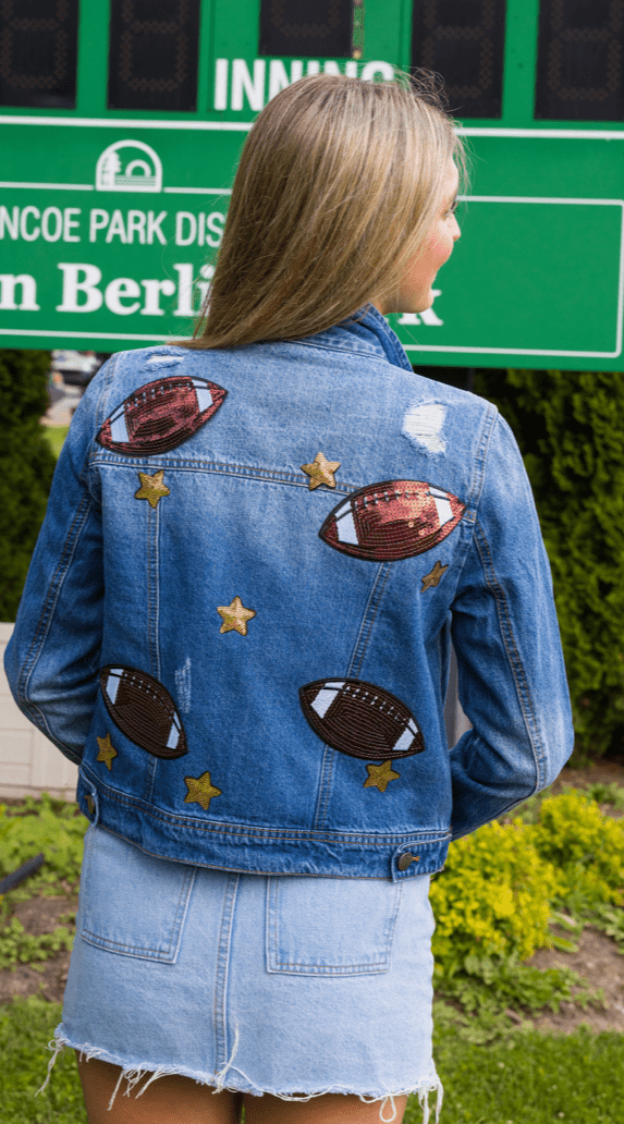 Game Day Jacket, Blue Denim, Football Explosion
