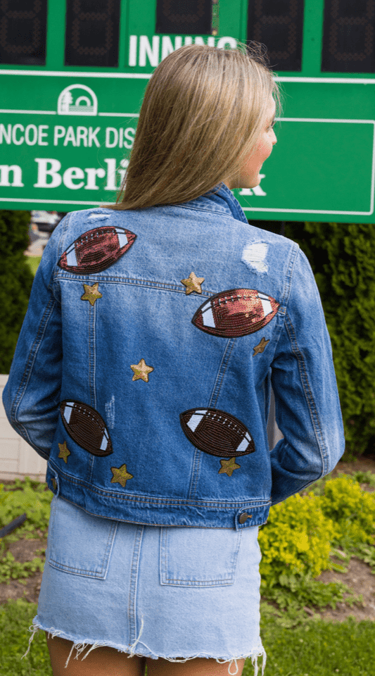 Game Day Jacket, Blue Denim, Football Explosion