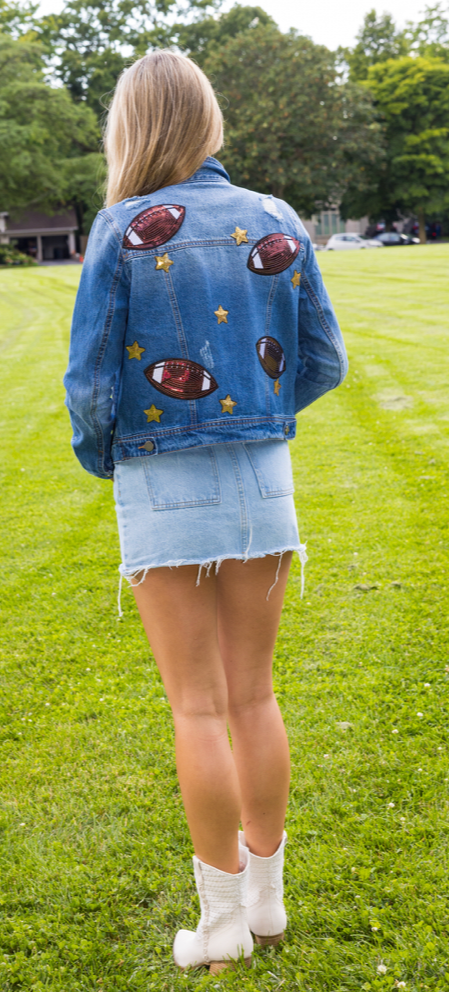 Game Day Jacket, Blue Denim, Football Explosion