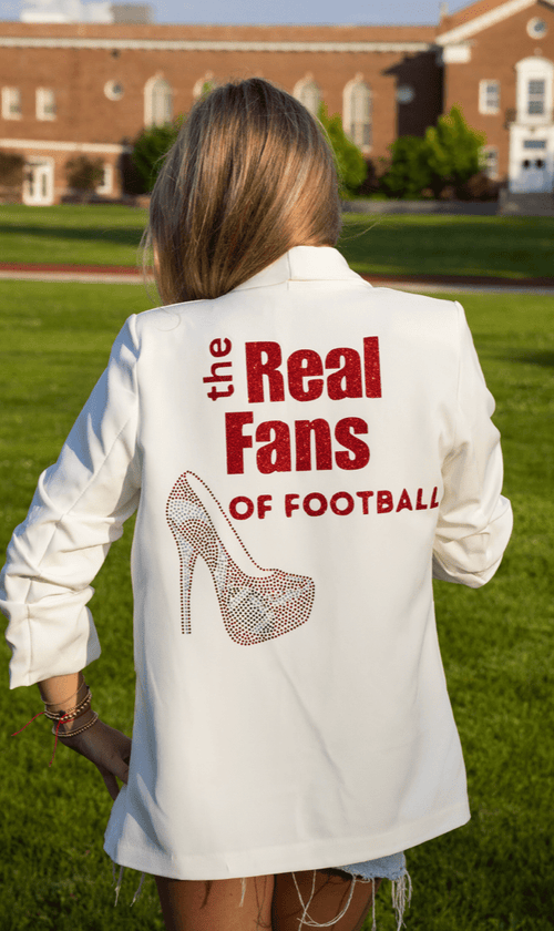 Game Day Blazer, Ruched White, Real Fans of Football Red