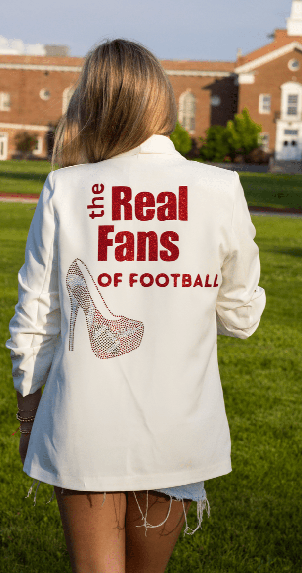 Game Day Blazer, Ruched White, Real Fans of Football Red
