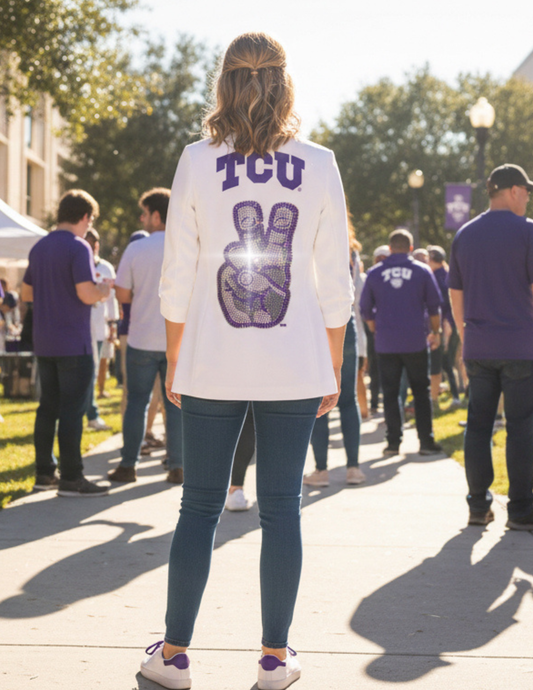 Game Day Blazer, White, TCU Hand Mark