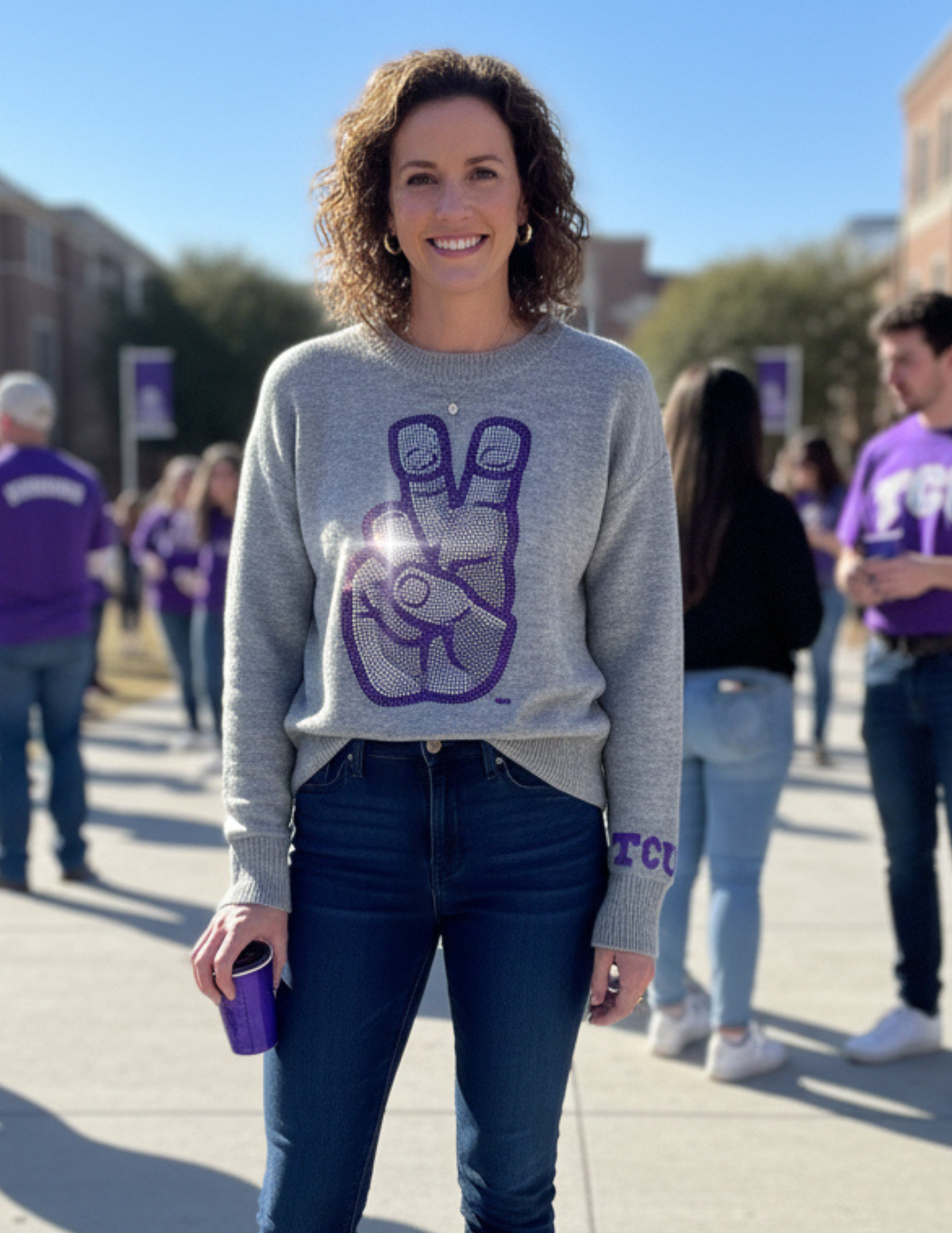 TCU Gray Crewneck Hand Sweater