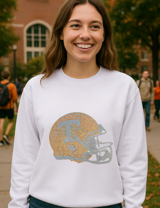 Game Day Sweatshirt, Crewneck White, Crystal Tennessee Vols Helmet