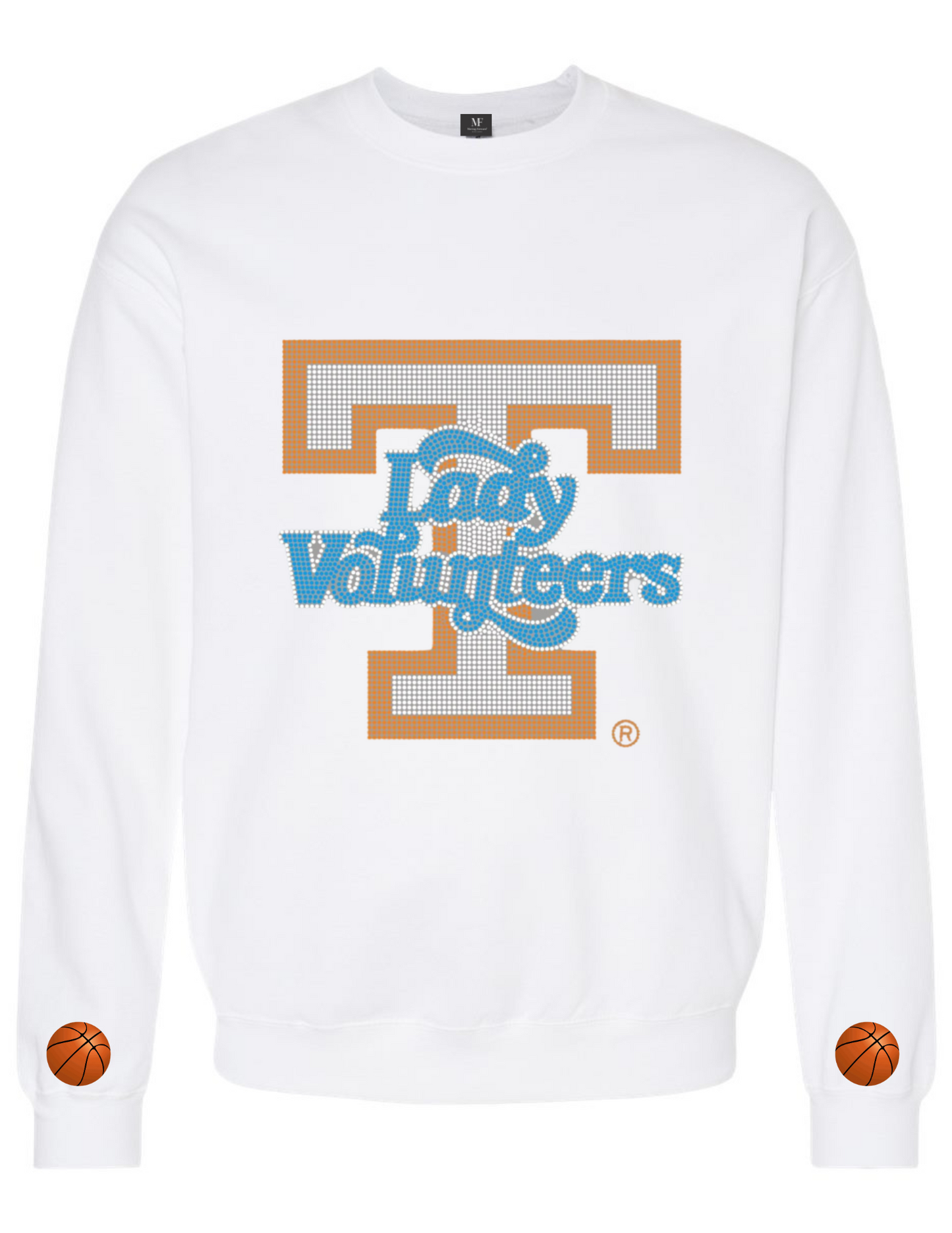 Licensed Game Day Sweatshirt, Crewneck White, Crystal Tennessee Lady Volunteers T and Mini Basketballs