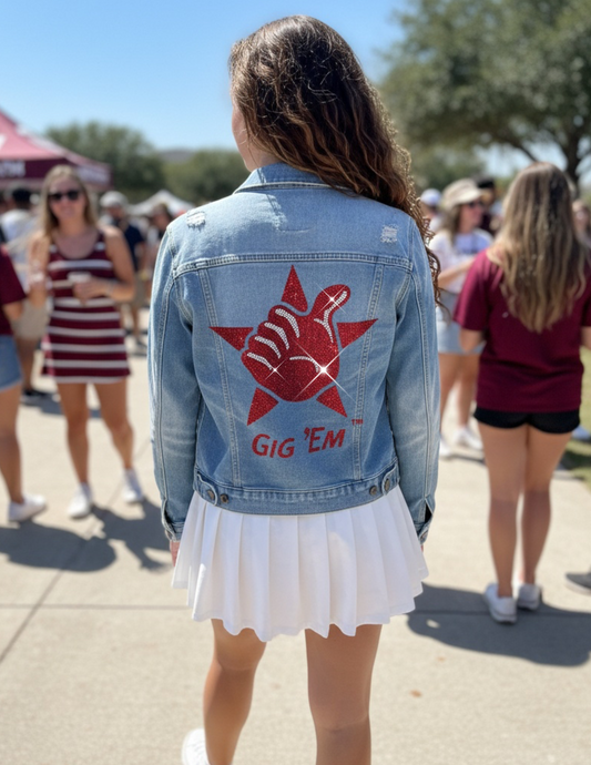 Texas A&M Gig Em Star Blue Denim Jacket