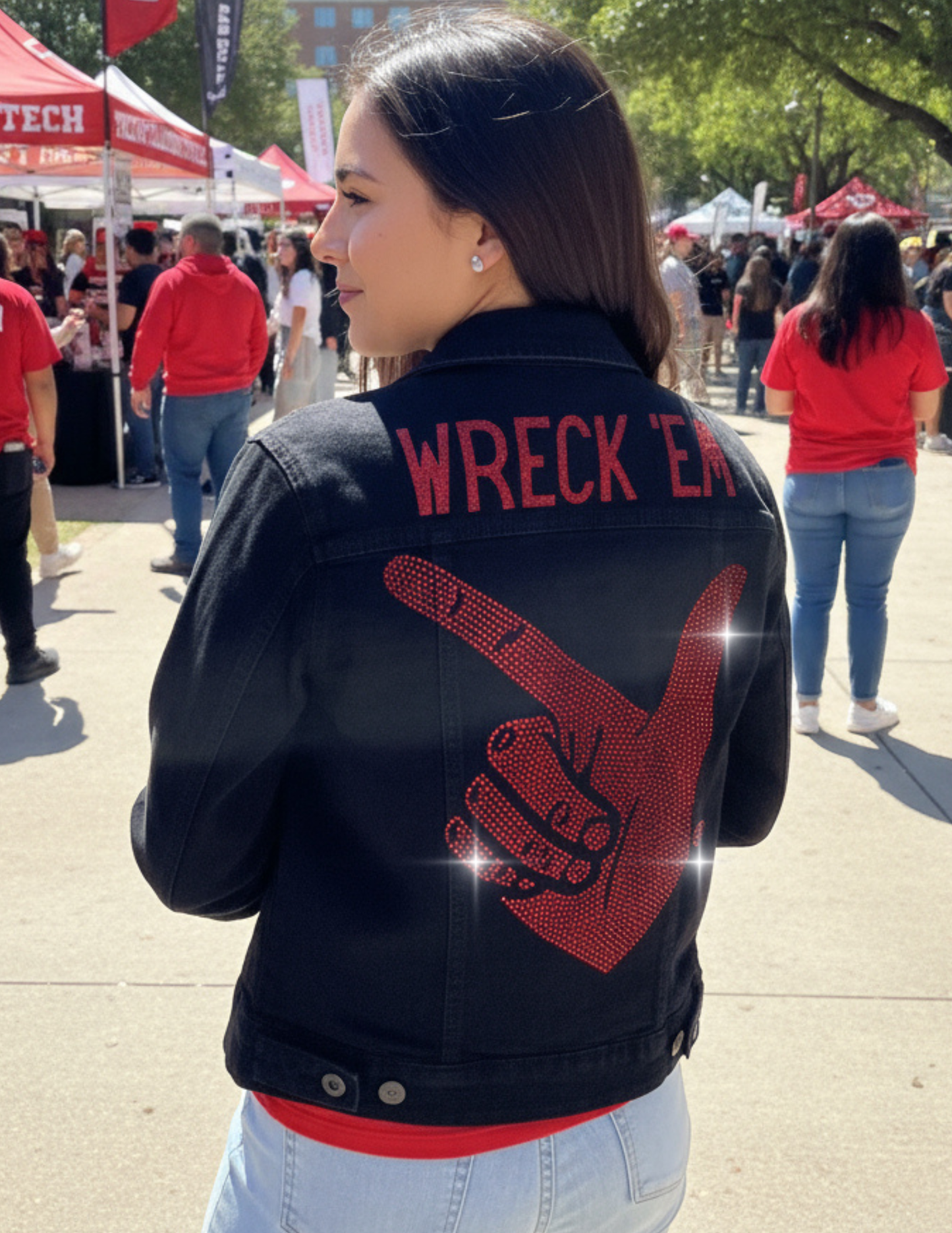 Game Day Jacket, Black Denim, Texas Tech Wreck 'Em Guns Up