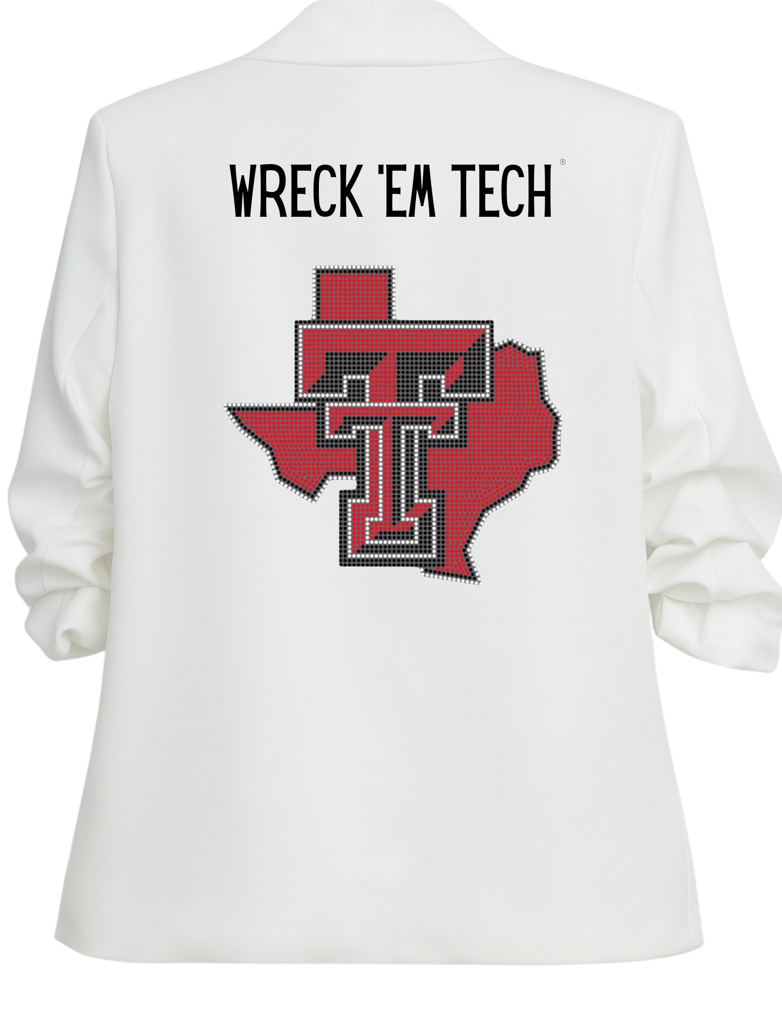 Texas Tech Double T State Wreck Em Tech White Ruched Sleeve Blazer