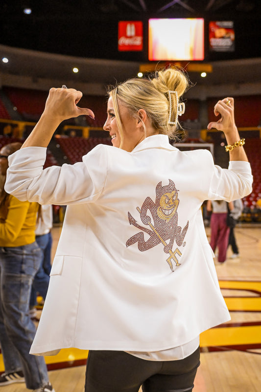 Arizona State Sun Devil White Ruched Sleeve Blazer