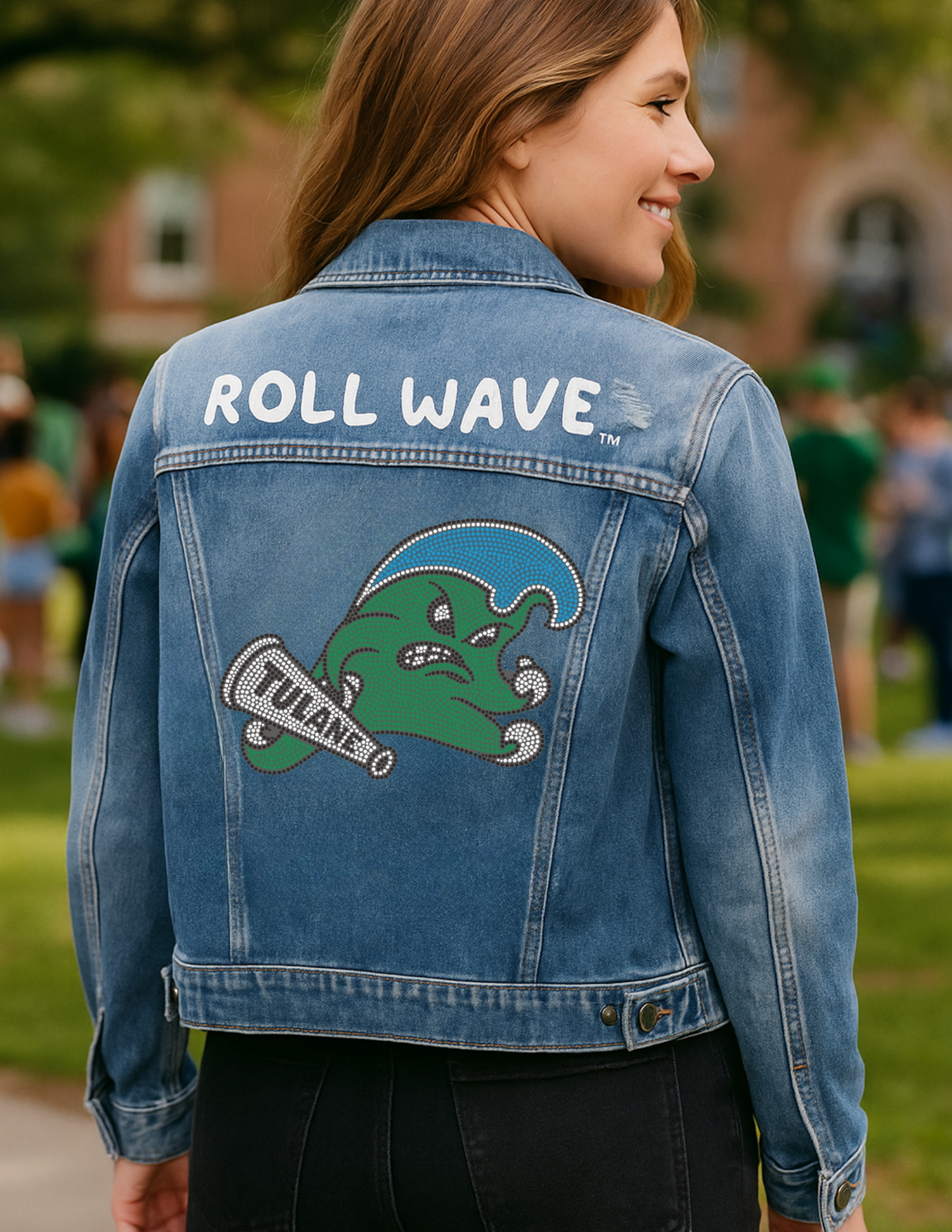 Game Day Jacket, Blue Denim, Tulane Roll Green Wave