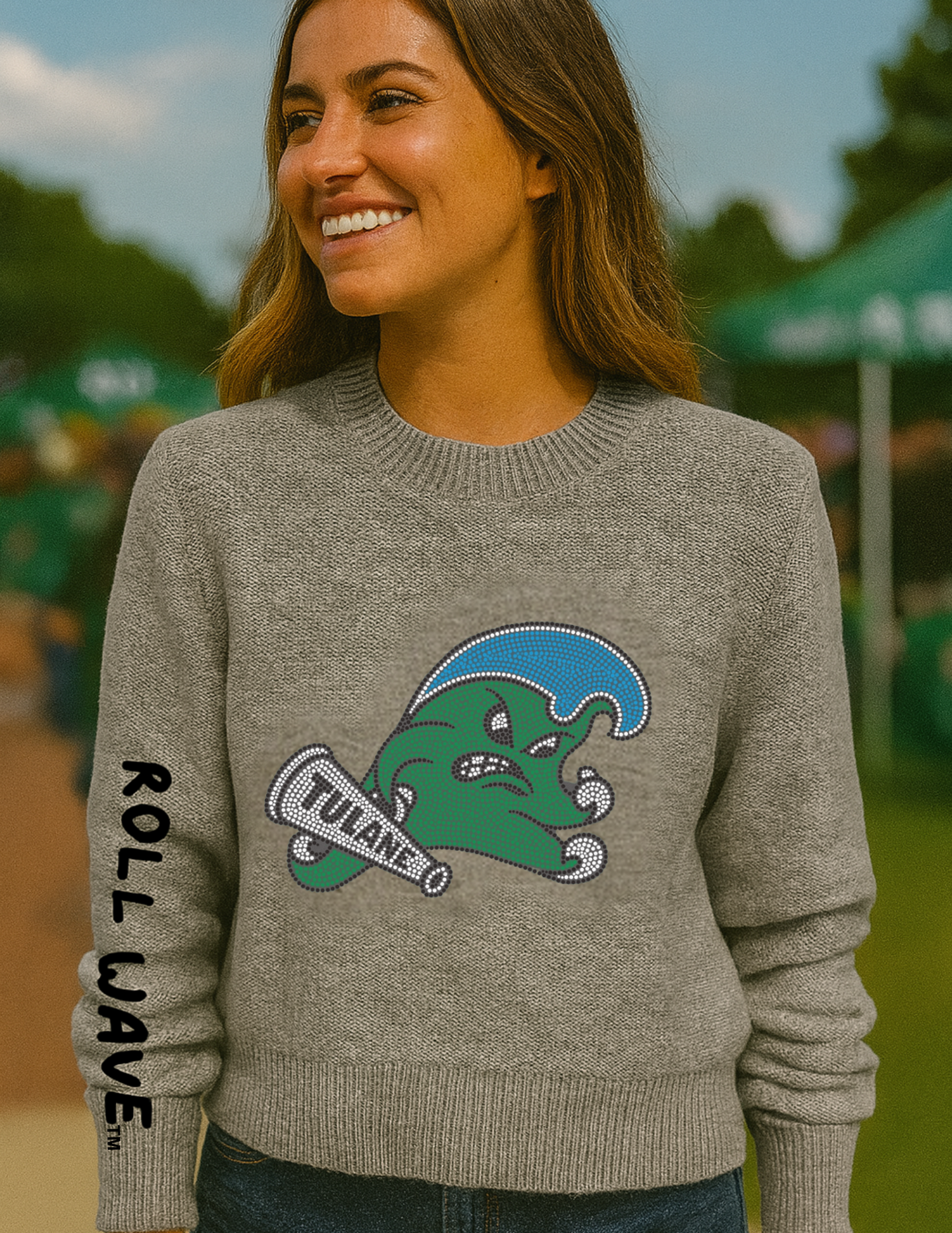 Tulane Rollwave Gray Crewneck Sweater