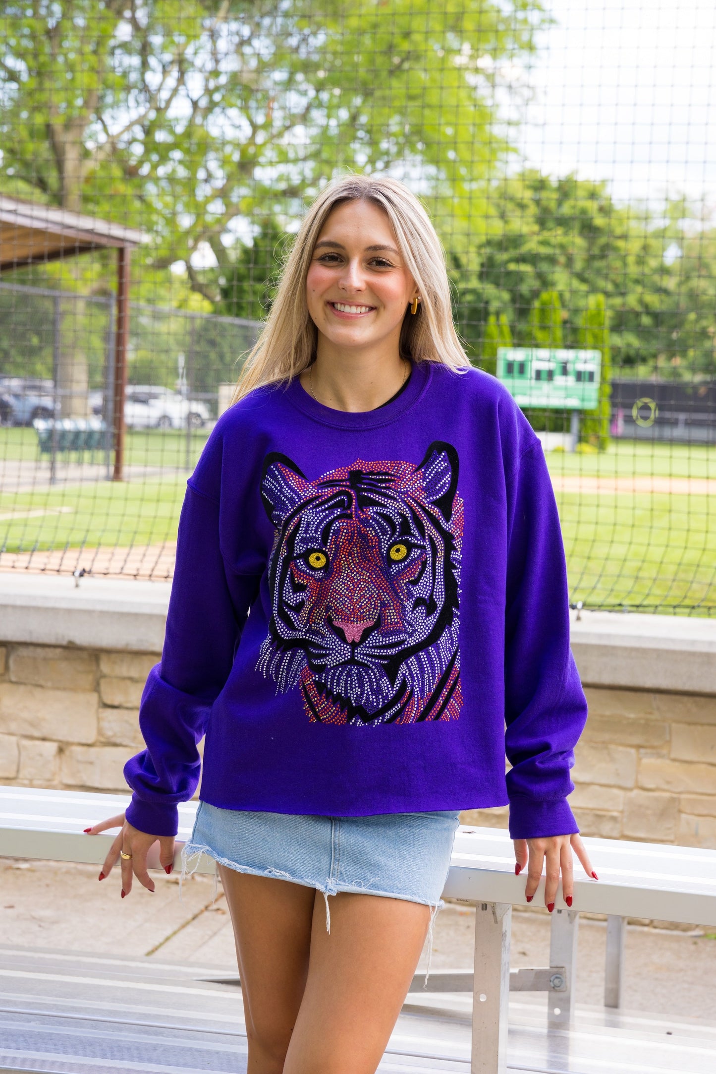 Sweatshirt, Crewneck Purple, Tiger Face