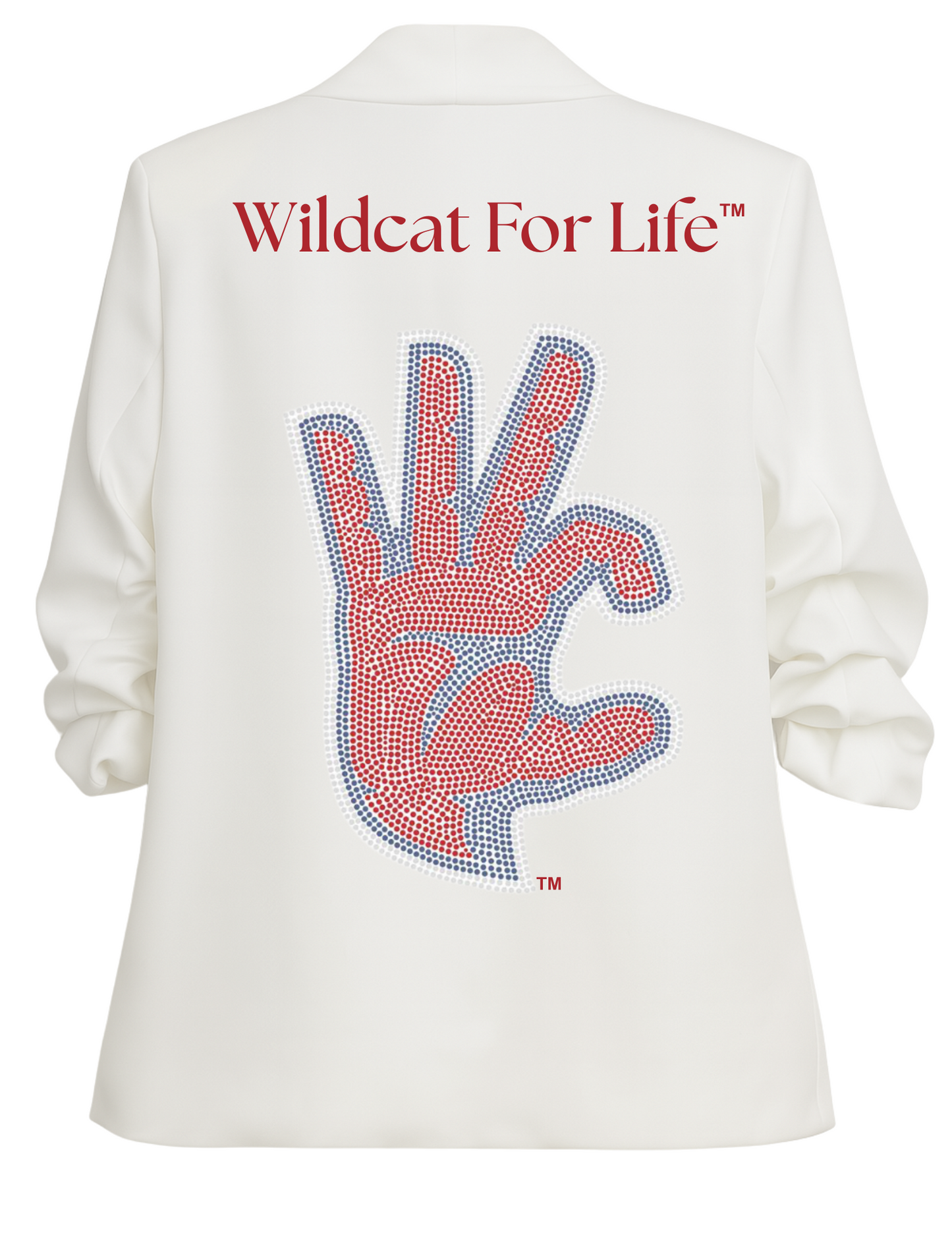 University of Arizona Hand Wildcat for Life White Ruched Sleeve Blazer