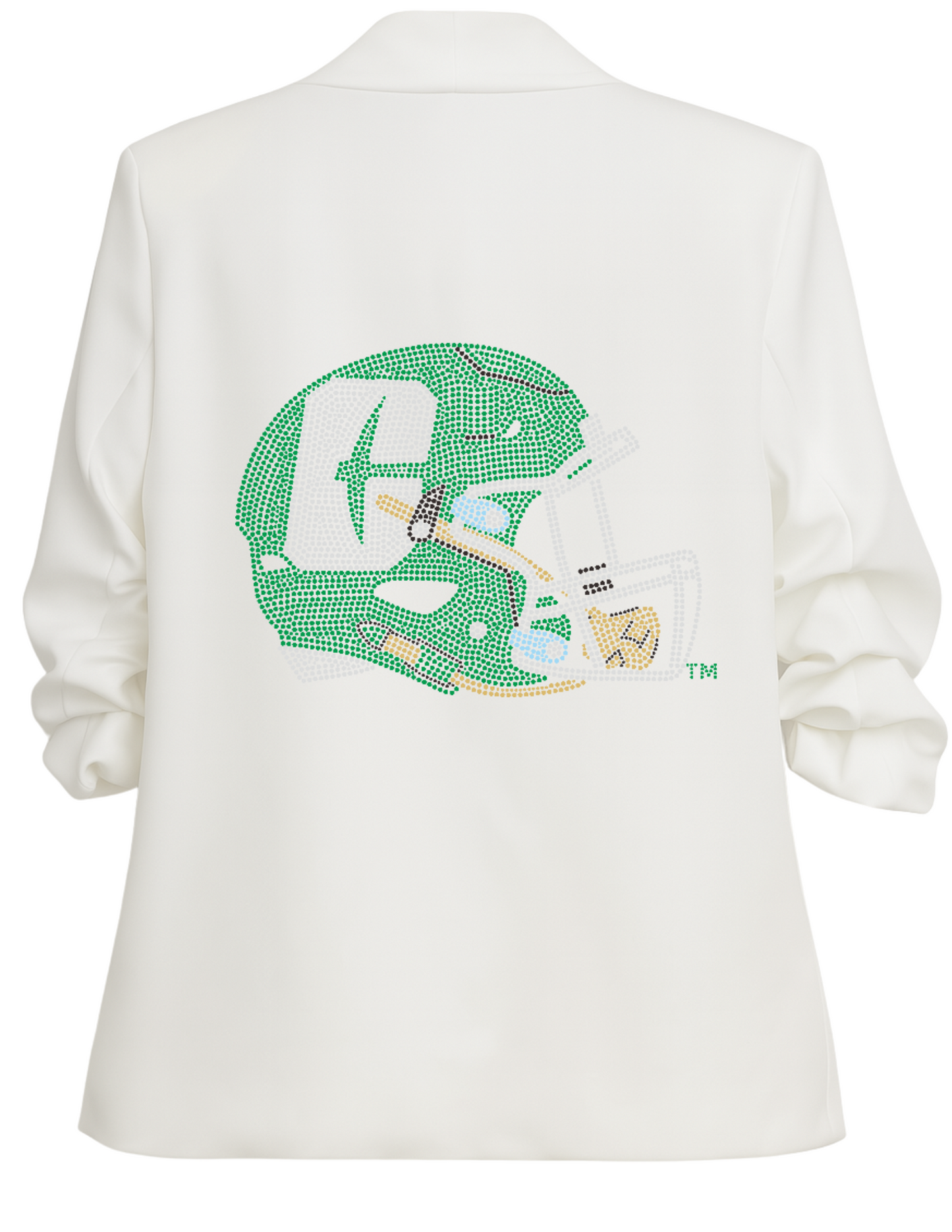 University of N Carolina-Charlotte Helmet White Ruched Sleeve Blazer