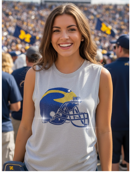 University of Michigan Helmet Gray Tank Top
