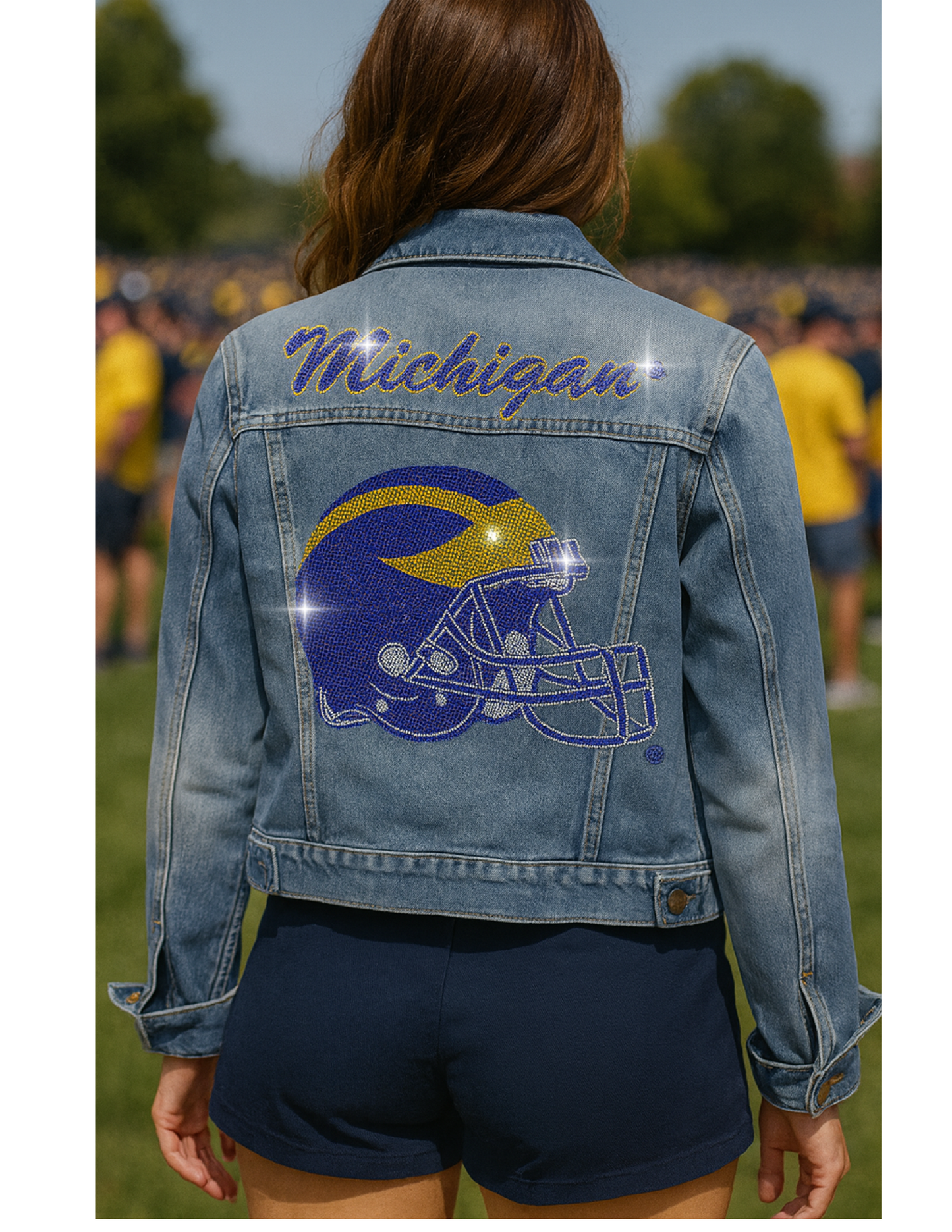 University Of Michigan Script & Helmet Blue Denim Jacket