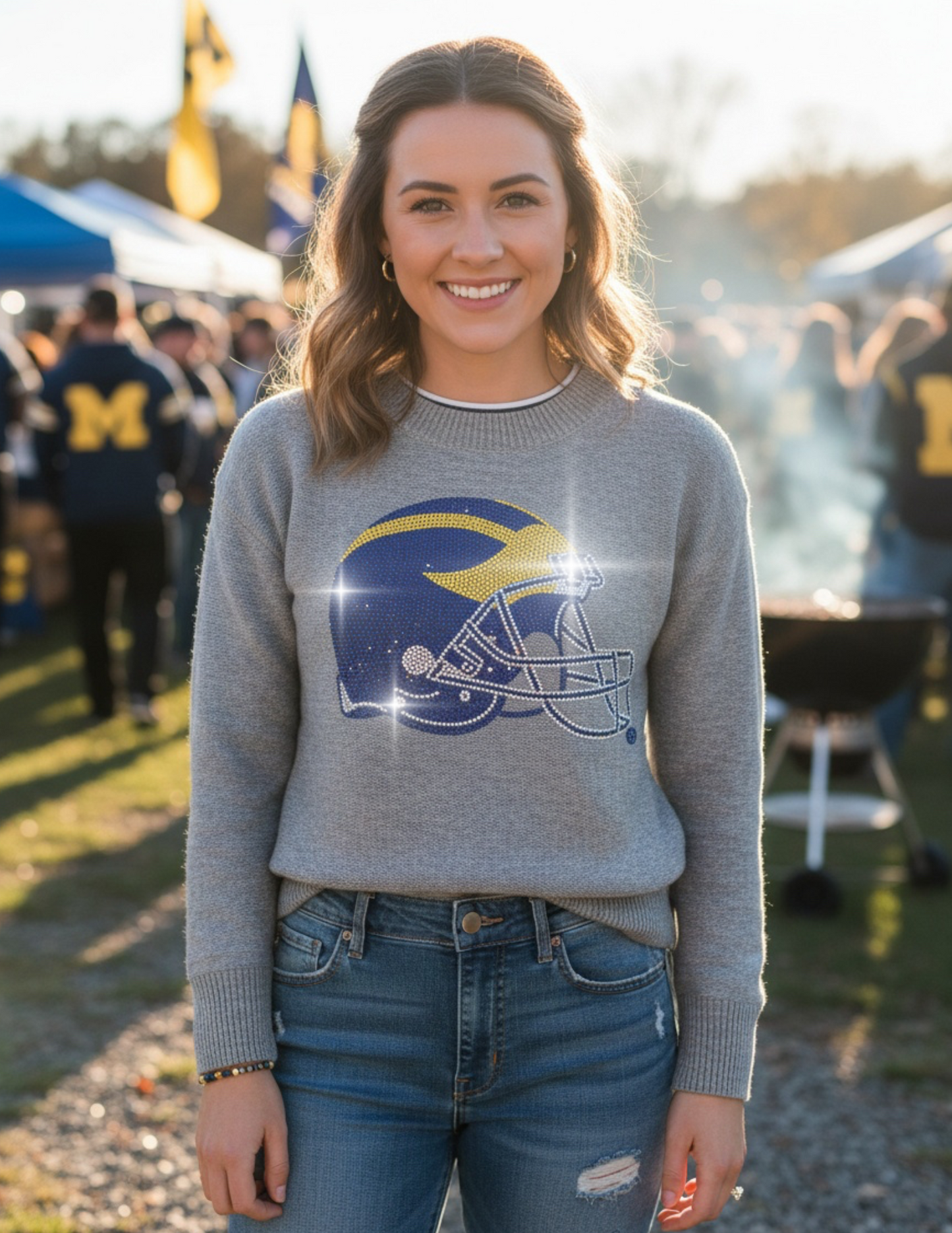 University of Michigan Helmet Gray Crewneck Sweater