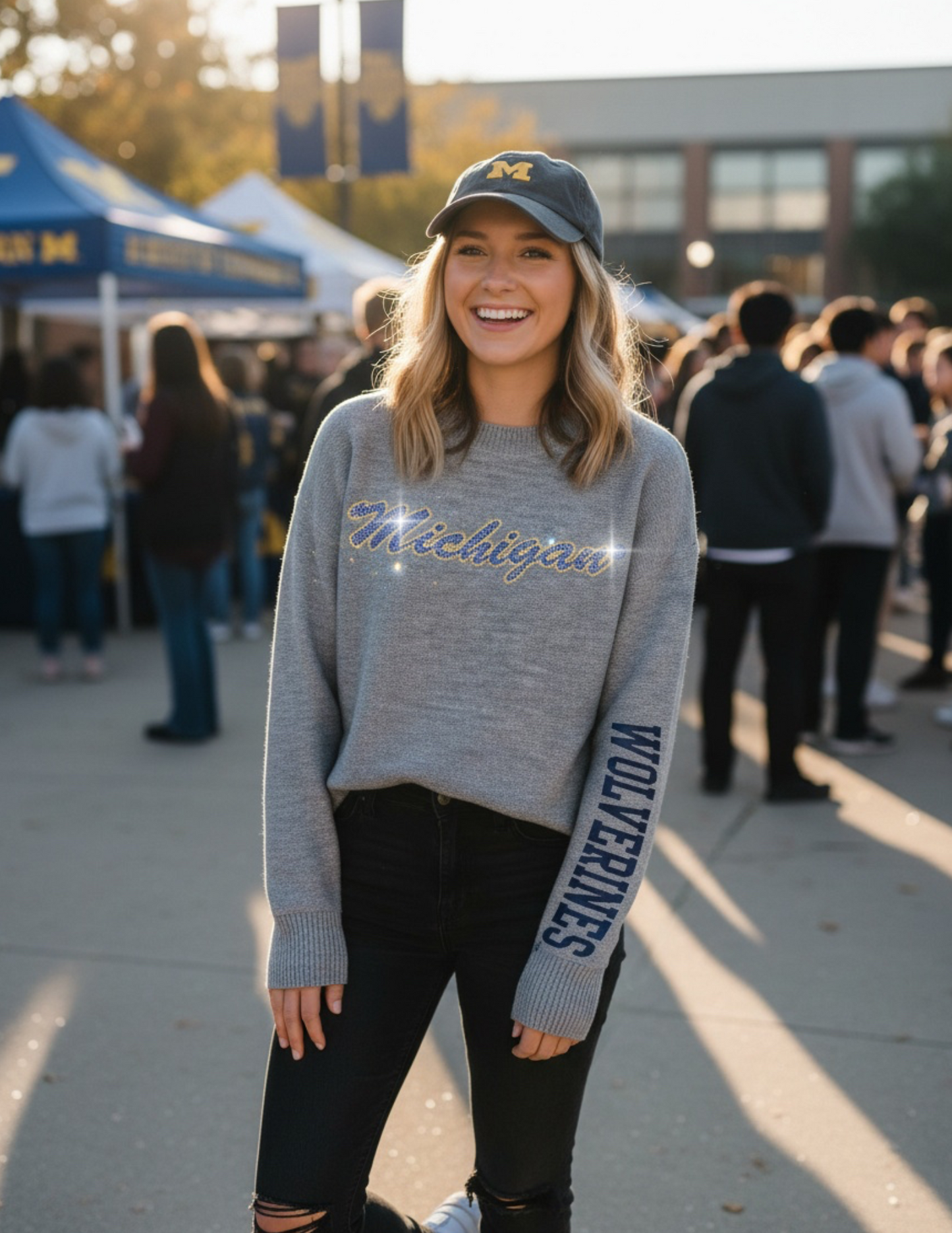 University of Michigan Wolverines Script Gray Crewneck Sweater