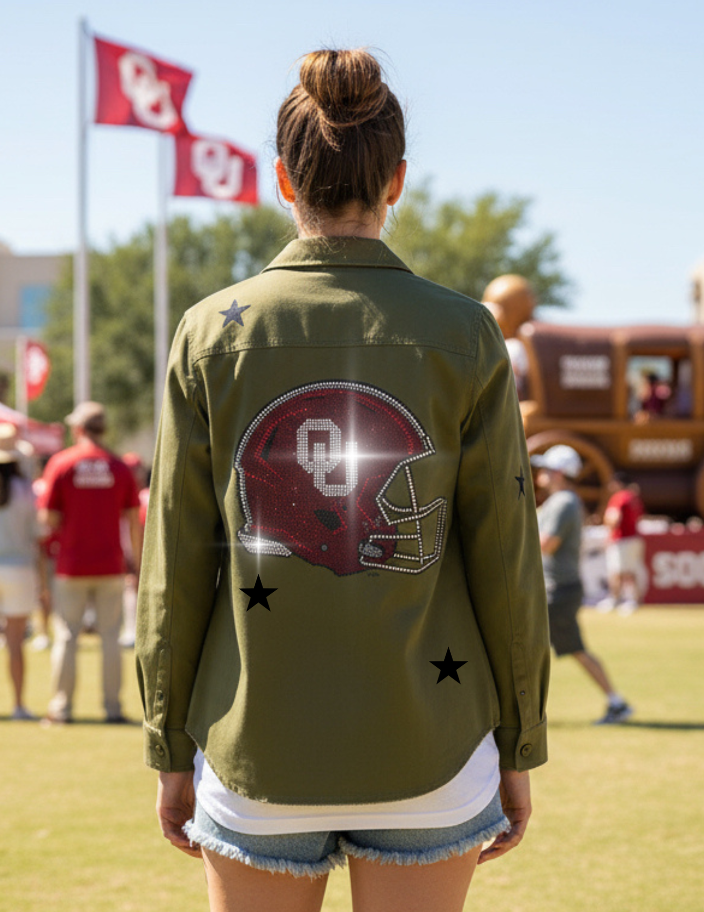 University of Oklahoma Helmet Army Green Shacket