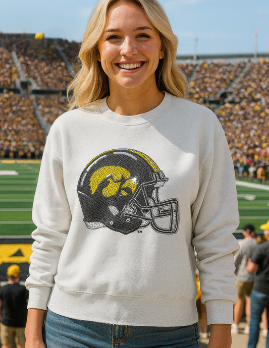 University of Iowa Helmet White Crewneck Sweatshirt