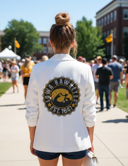 University of Iowa EST. 1841 White Ruched Sleeve Blazer