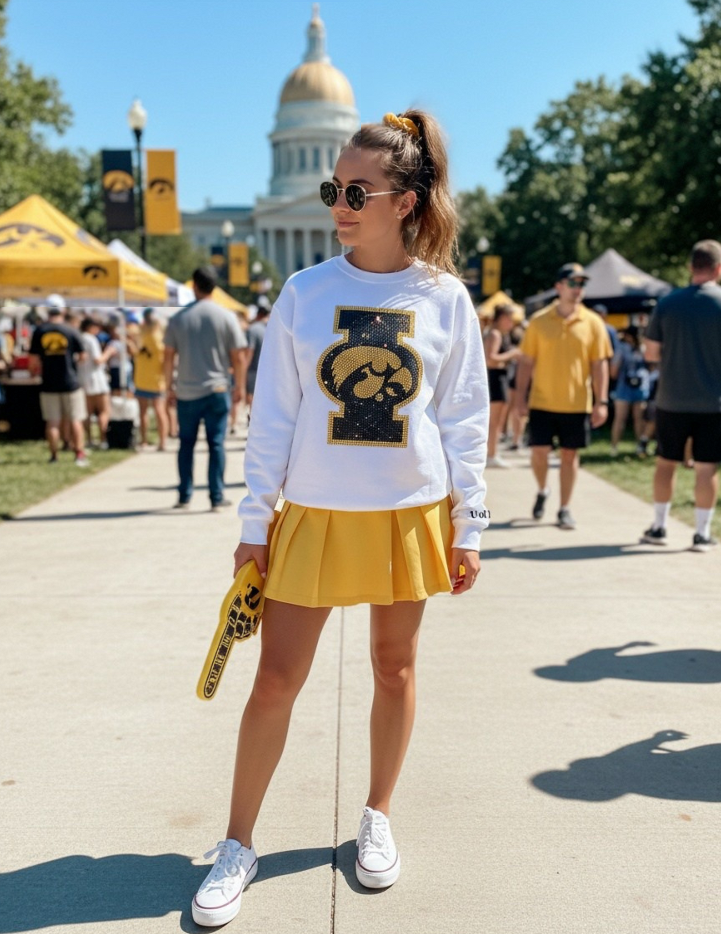 University of Iowa Block I with Tigerhawk White Crewneck Sweatshirt