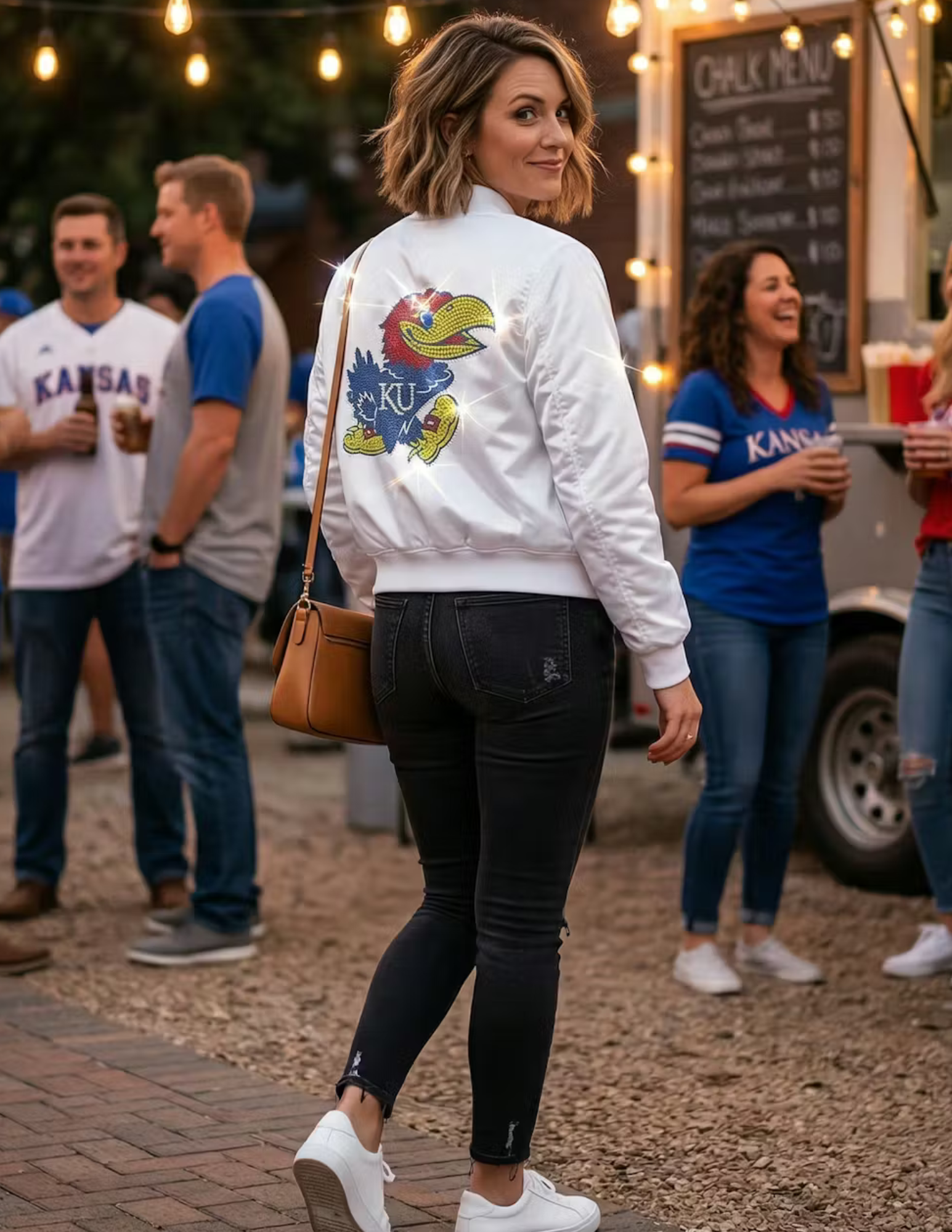 University of Kansas Jayhawk White Bomber Jacket