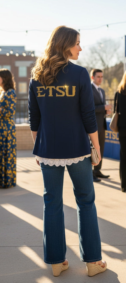 East Tennessee State EST. 1911 Navy Ruched Sleeve Blazer