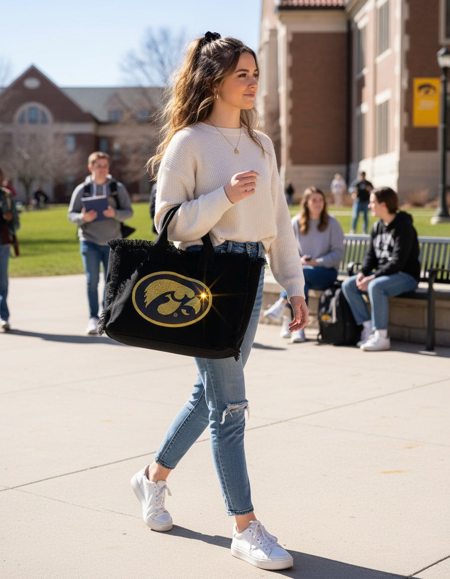 University of Iowa Oval Tigerhawk Black Tote Bag