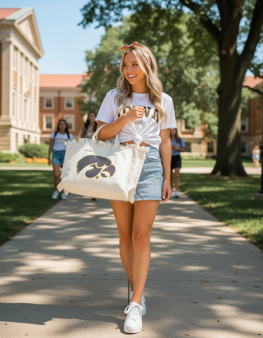 University of Iowa Black Tigerhawk Ivory Tote Bag