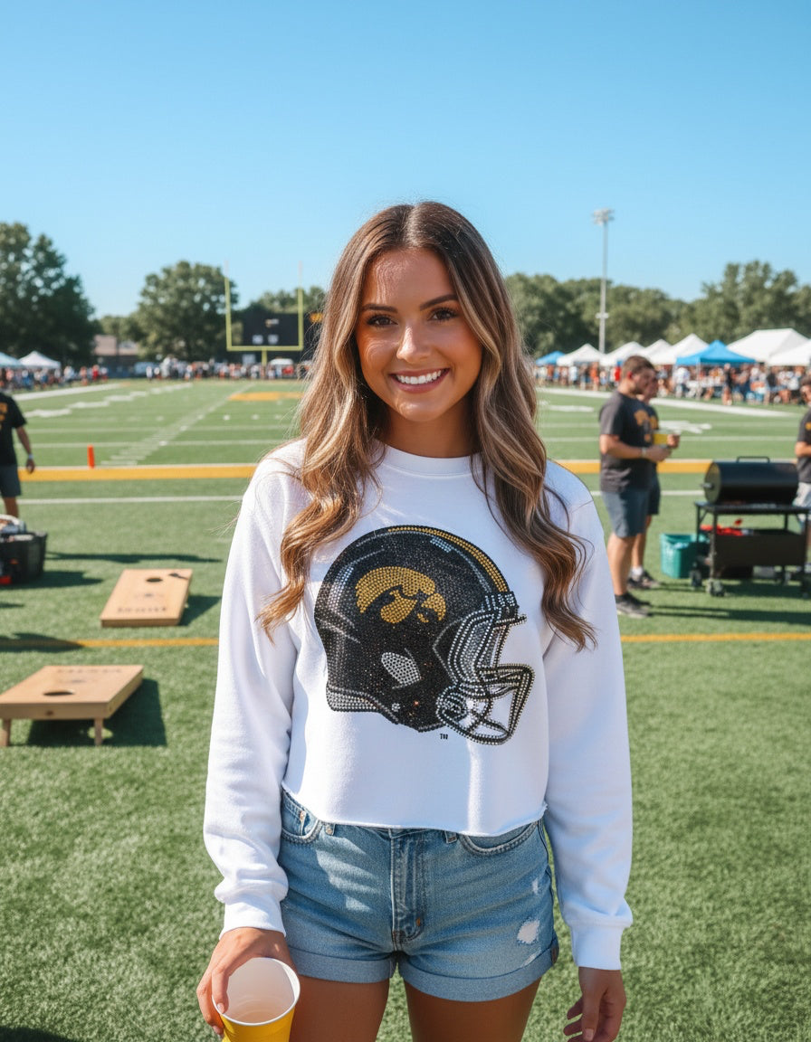 University of Iowa Helmet White Crewneck Sweatshirt
