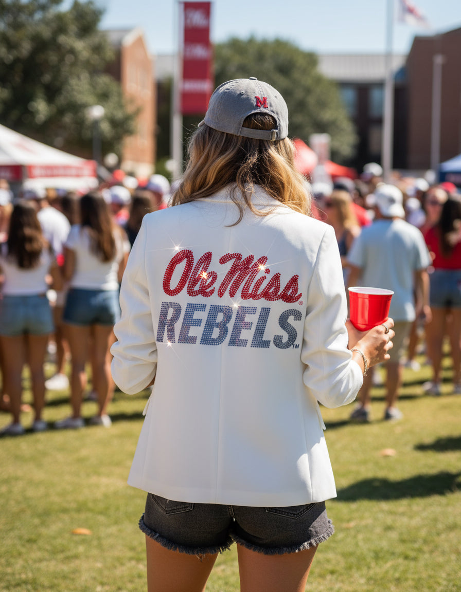 Ole Miss Rebels White Ruched Sleeve Blazer