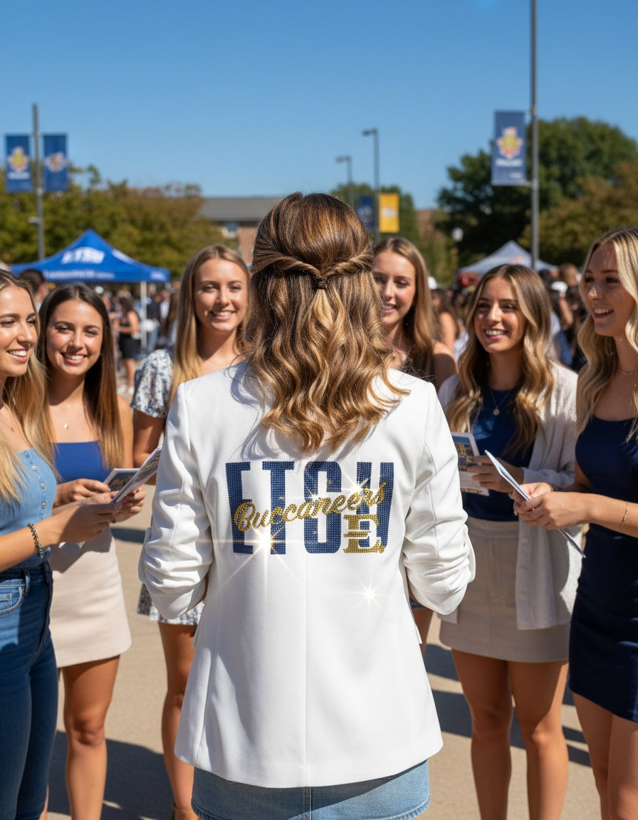Game Day Blazer, White Ruched, East Tennessee State ETSU Buccaneers