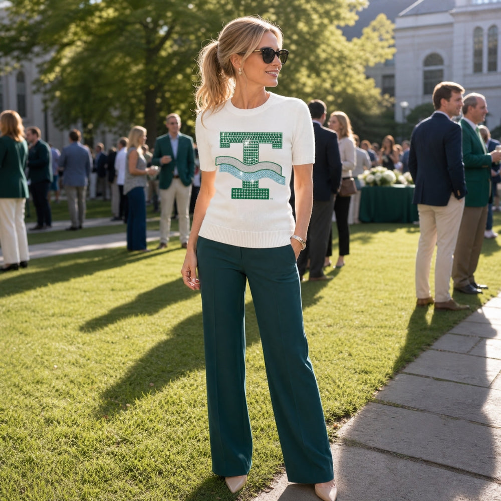 Tulane Vintage Big T Ivory Crewneck Short Sleeve Sweater