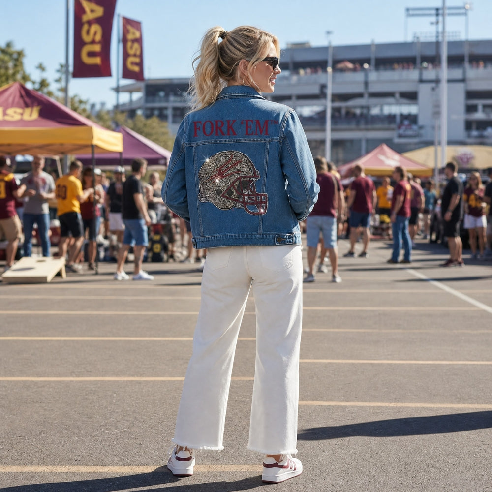 Arizona State Gray Crewneck Fork Denim Jacket