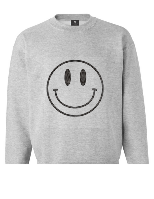 Crewneck Sweatshirt, Light Grey, Crystal Black Smiley