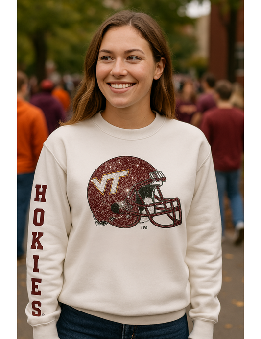 Virginia Tech Hokies Helmet White Crewneck Sweatshirt