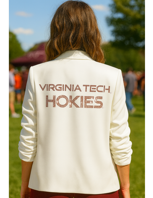 Virginia Tech Hokies Script White Ruched Sleeve Blazer