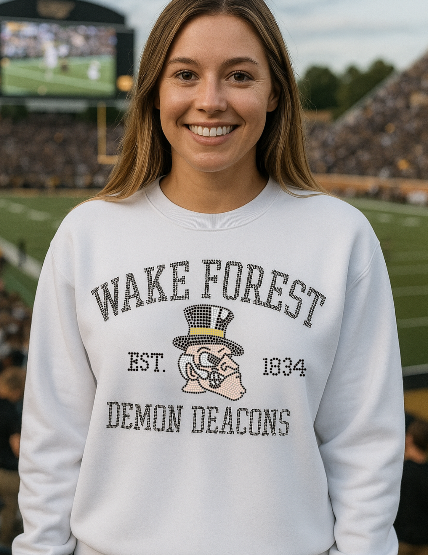 Game Day Sweatshirt, Crewneck White, Wake Forest Est 1834