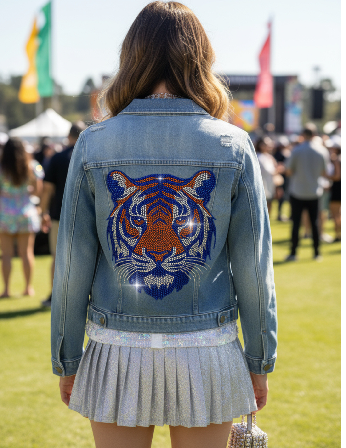 Orange & Navy Tiger Blue Denim Jacket