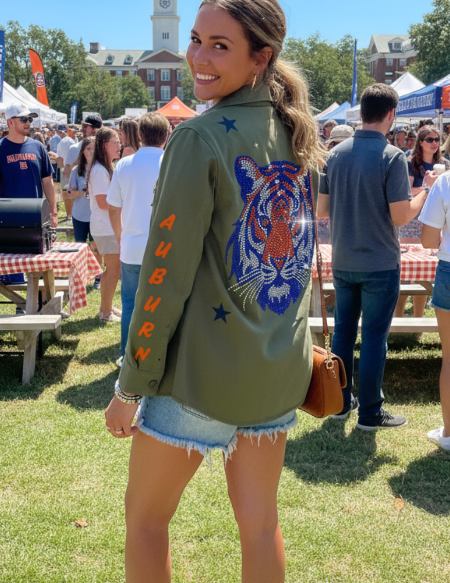 Auburn University Orange & Navy Tiger Army Green Shacket