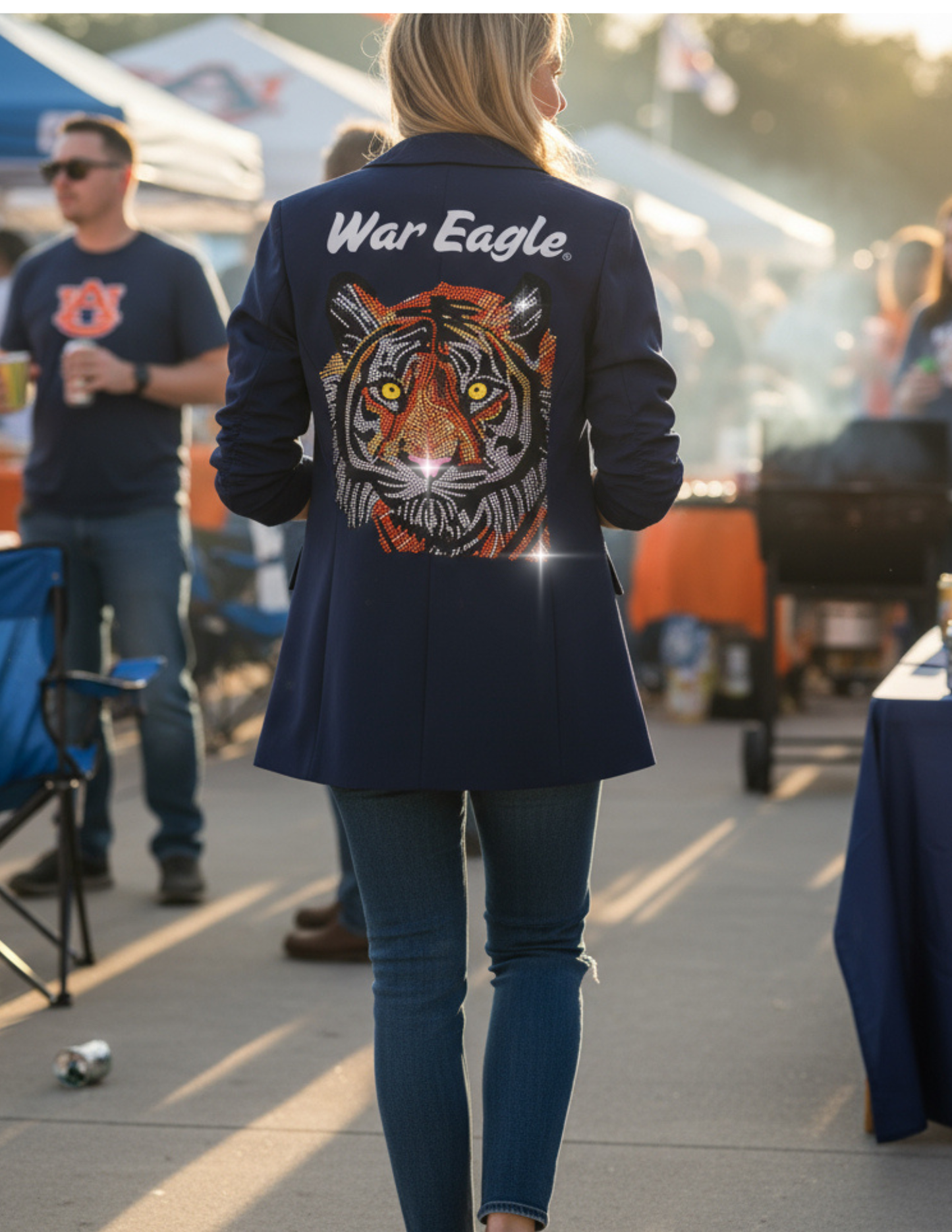 Auburn University War Eagle Tiger Navy Ruched Sleeve Blazer