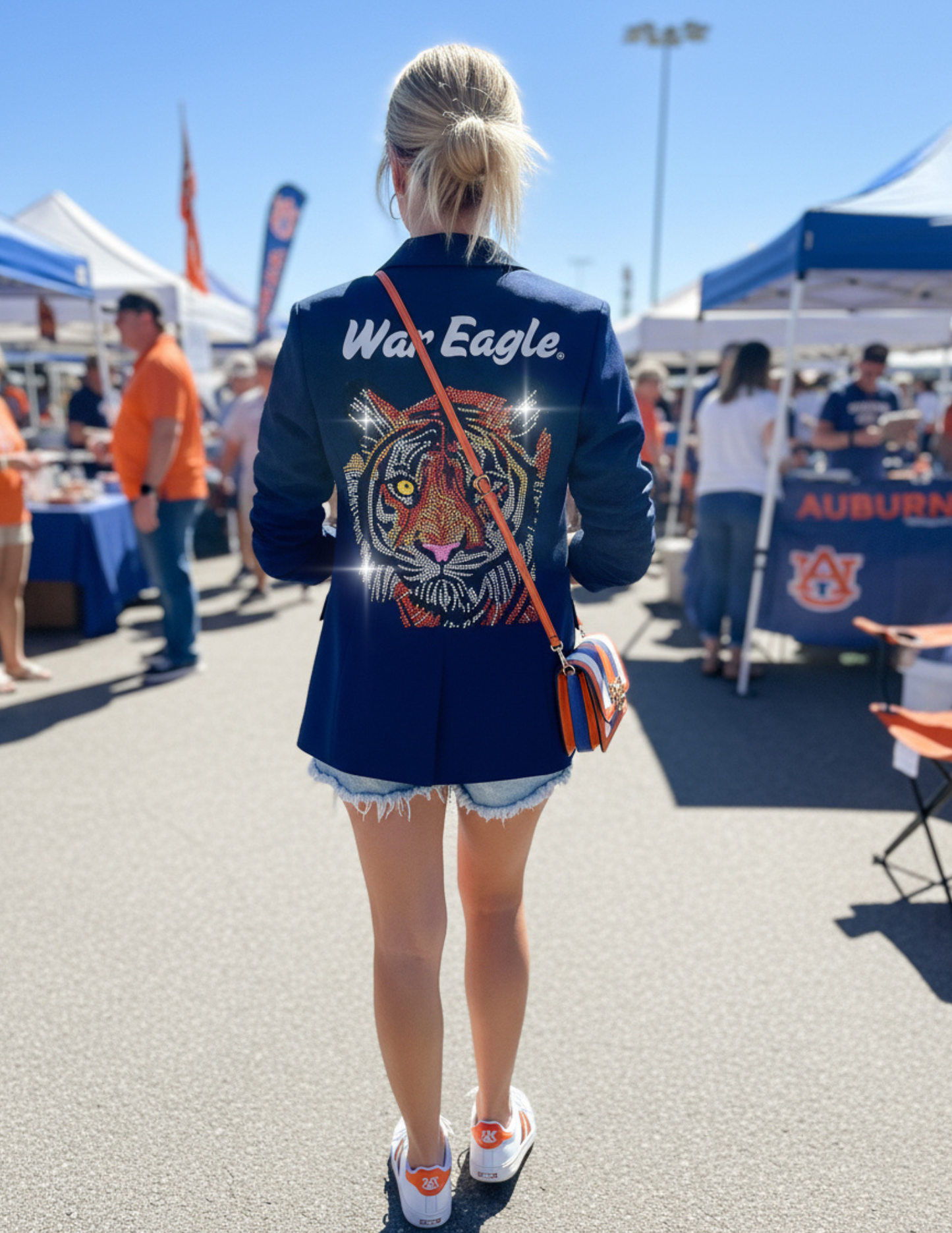 Auburn University War Eagle Tiger Navy Ruched Sleeve Blazer