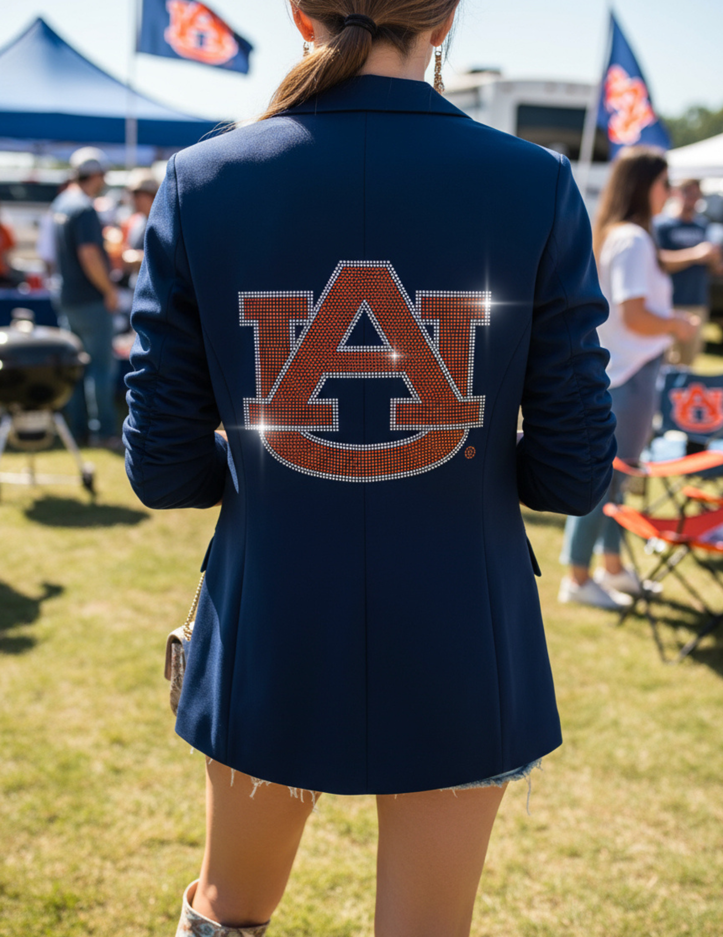 Auburn University Orange AU Navy Ruched Sleeve Blazer